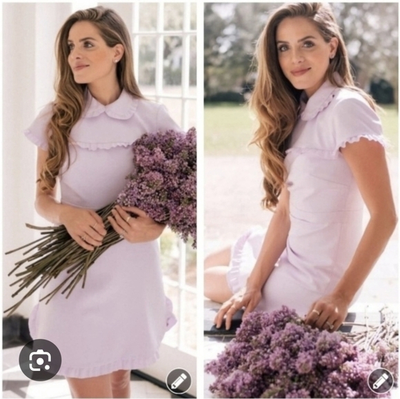 Gal Meets Glam Ruffle-Trim Peter Pan Collar Over The Knee Pastel Lilac Dress - Picture 4 of 9